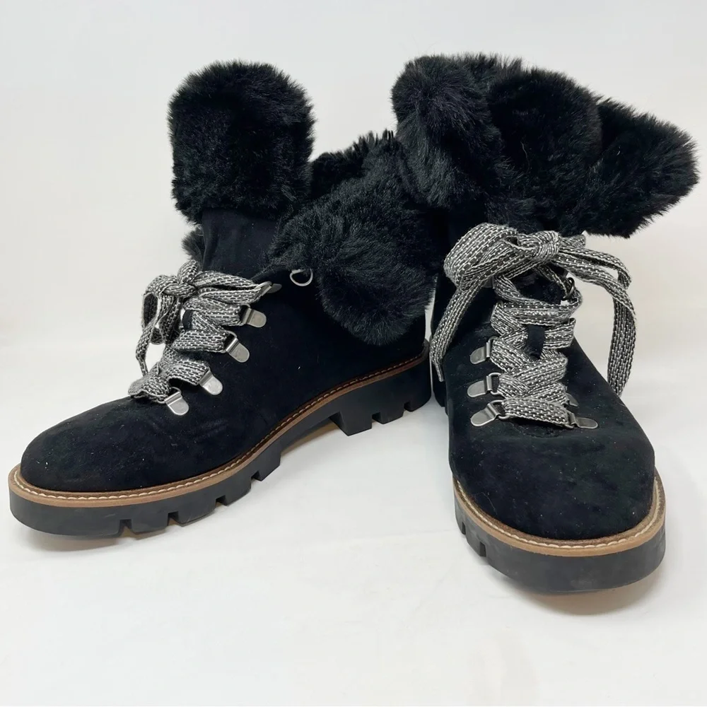 WHITE MOUNTAIN Women’s Black GLAMOROUS ANKLE BOOTIE Lug Sole Shearling Fur Sz 11